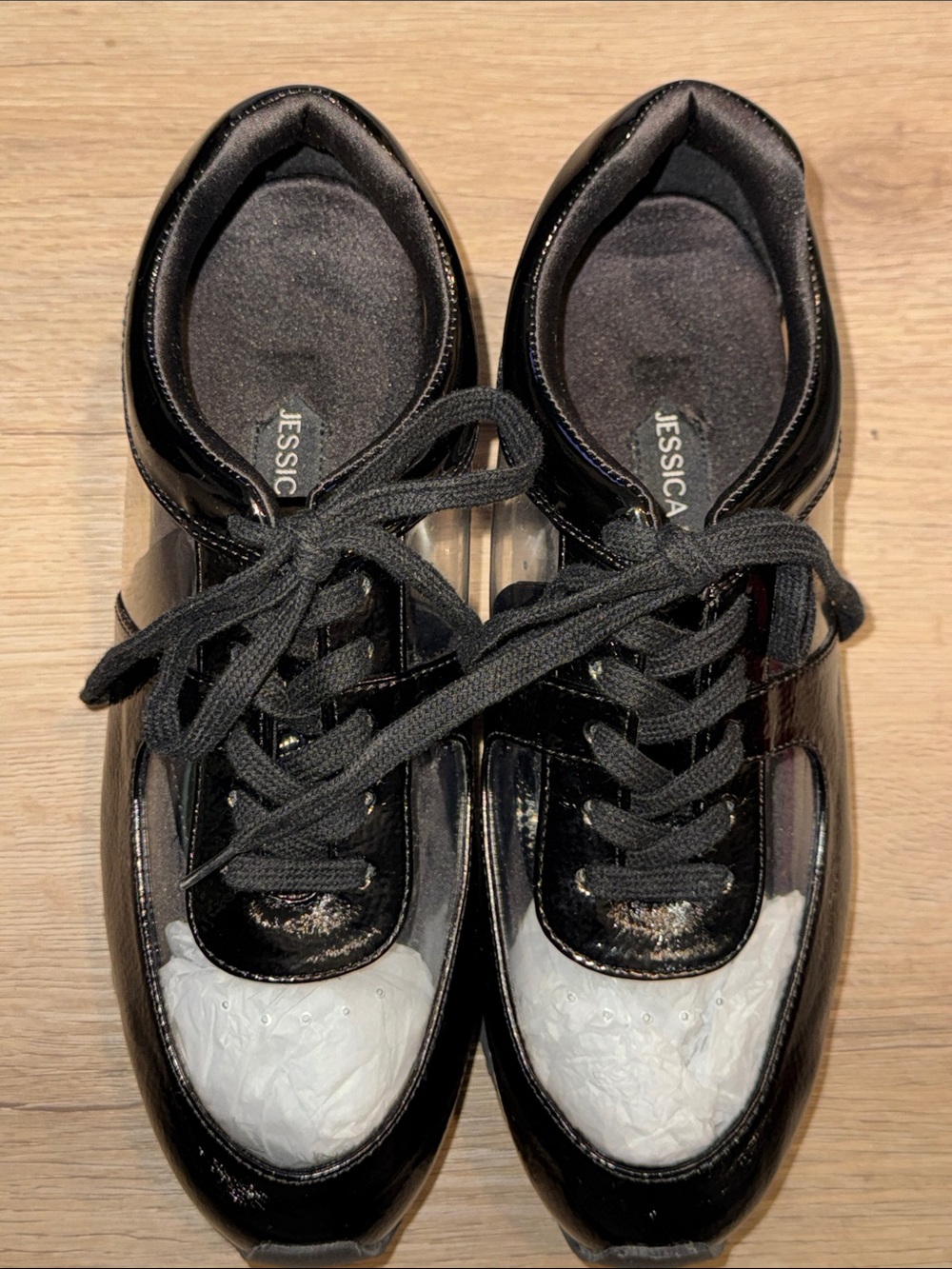 Jessica Simpson Black Patent Lace-Up Sneakers with White Toe Caps